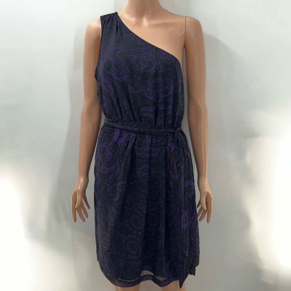Express M One Shoulder Purple Black Paisley Boho Goth Witchy Retro Dark Romance